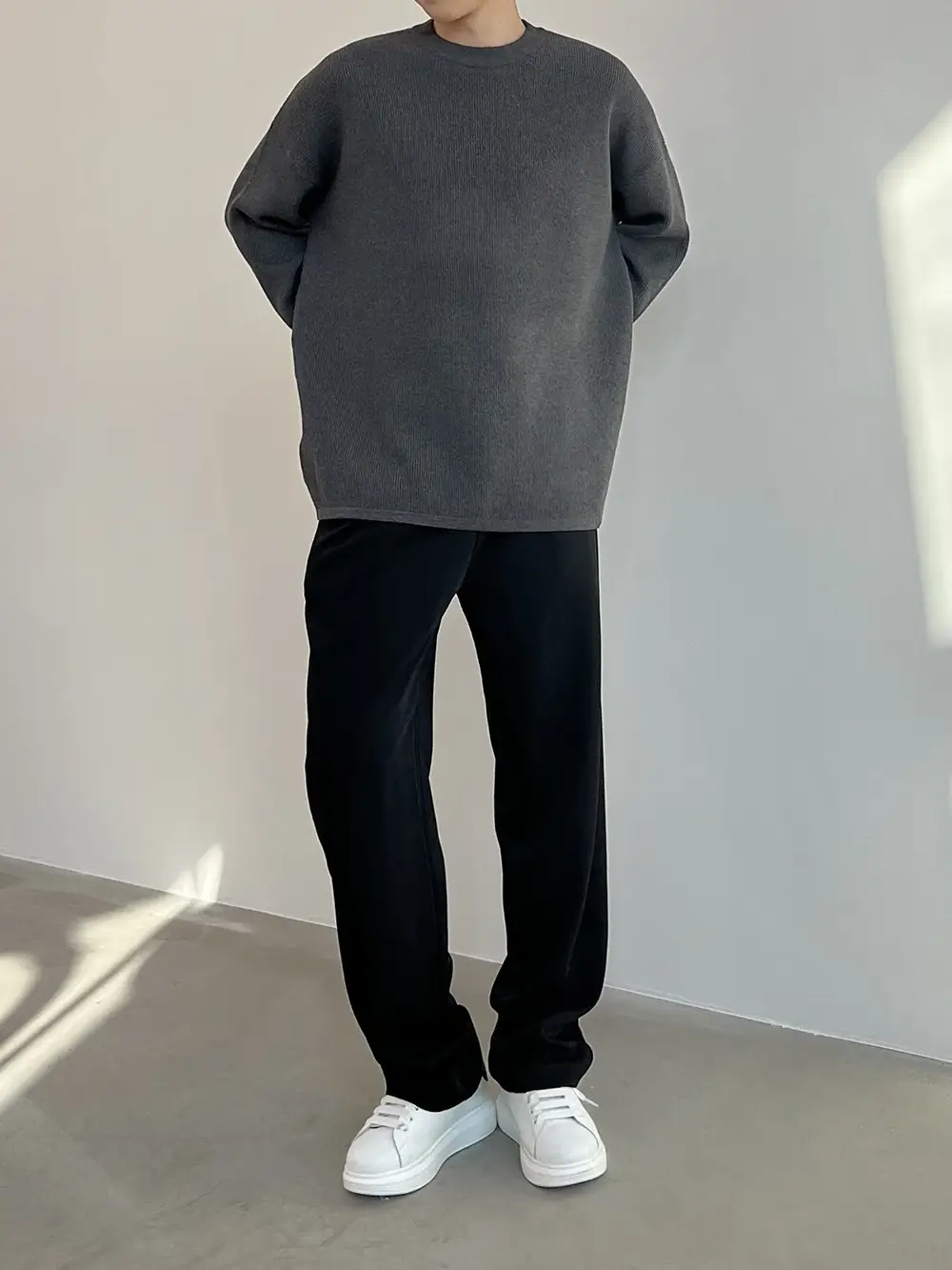 Men's Grey Loose Neck Sweater Winter Pullover - Image 8