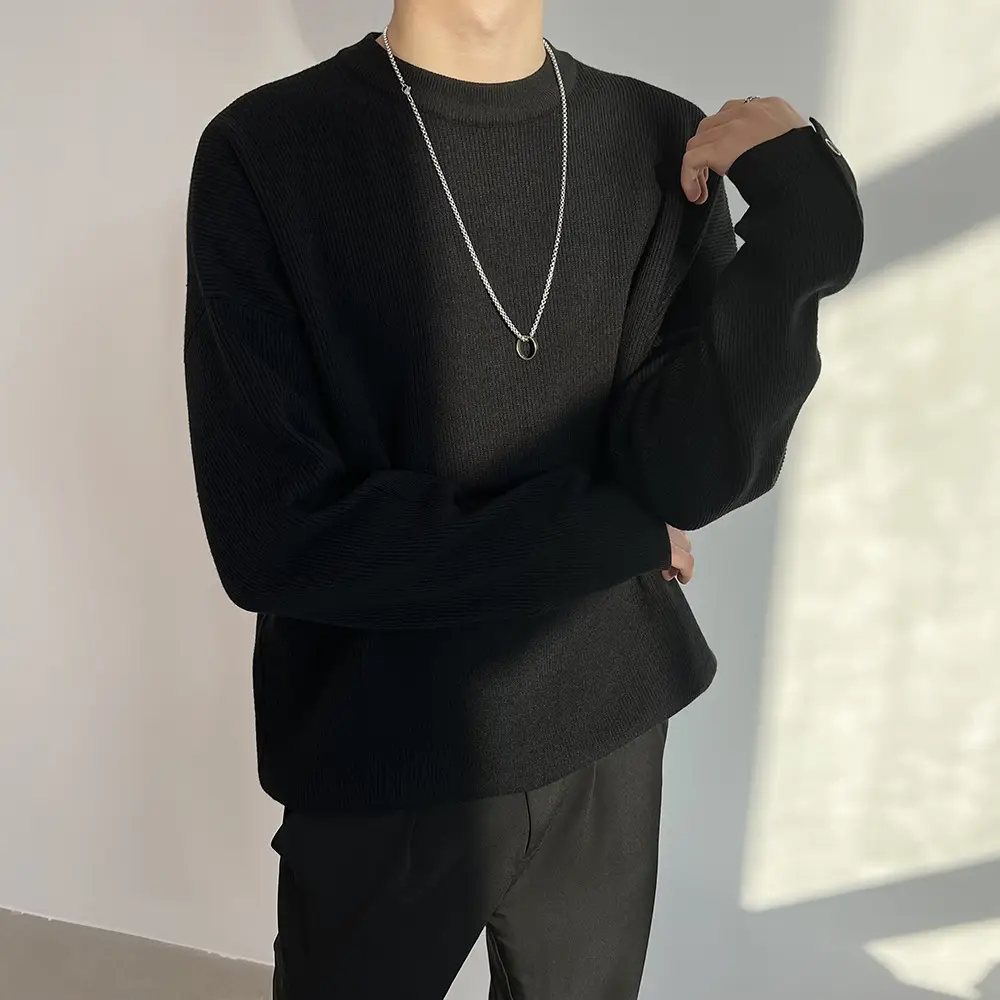 Men's Grey Loose Neck Sweater Winter Pullover — feature 10