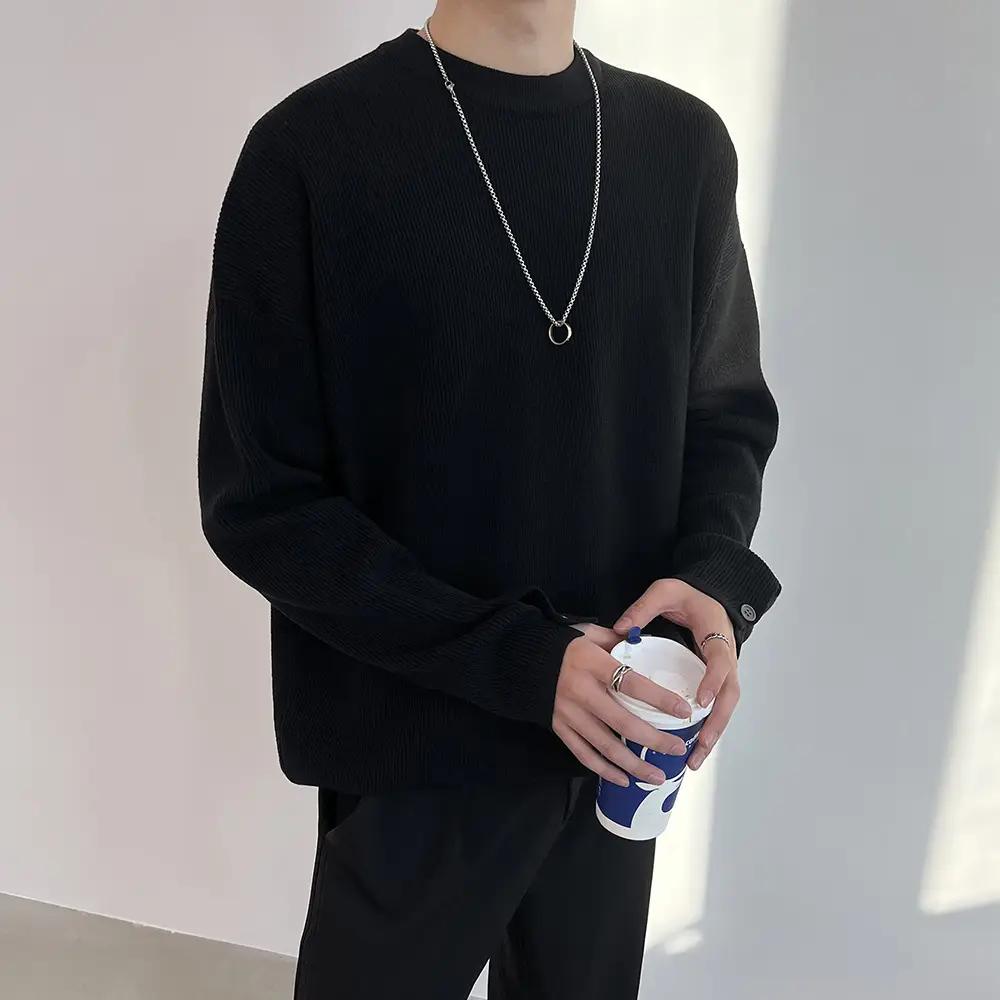 Men's Grey Loose Neck Sweater Winter Pullover — feature 12