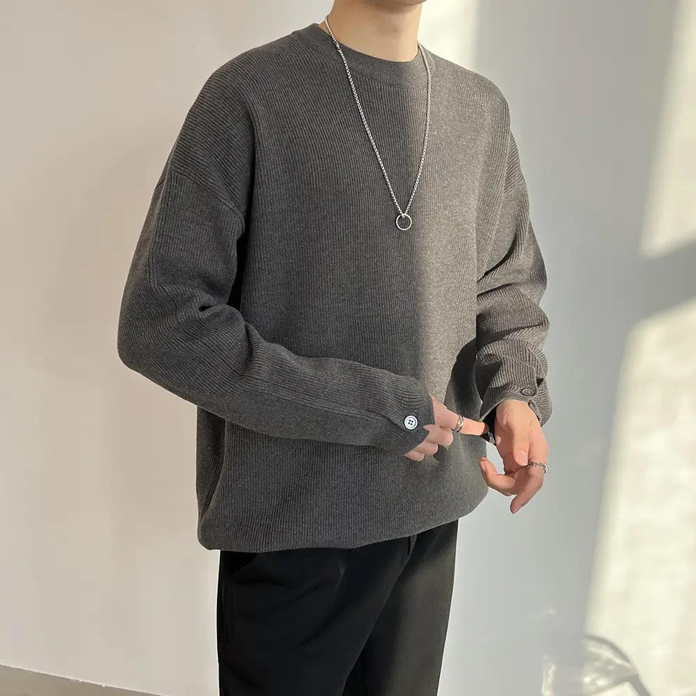 Men's Grey Loose Neck Sweater Winter Pullover — feature 13