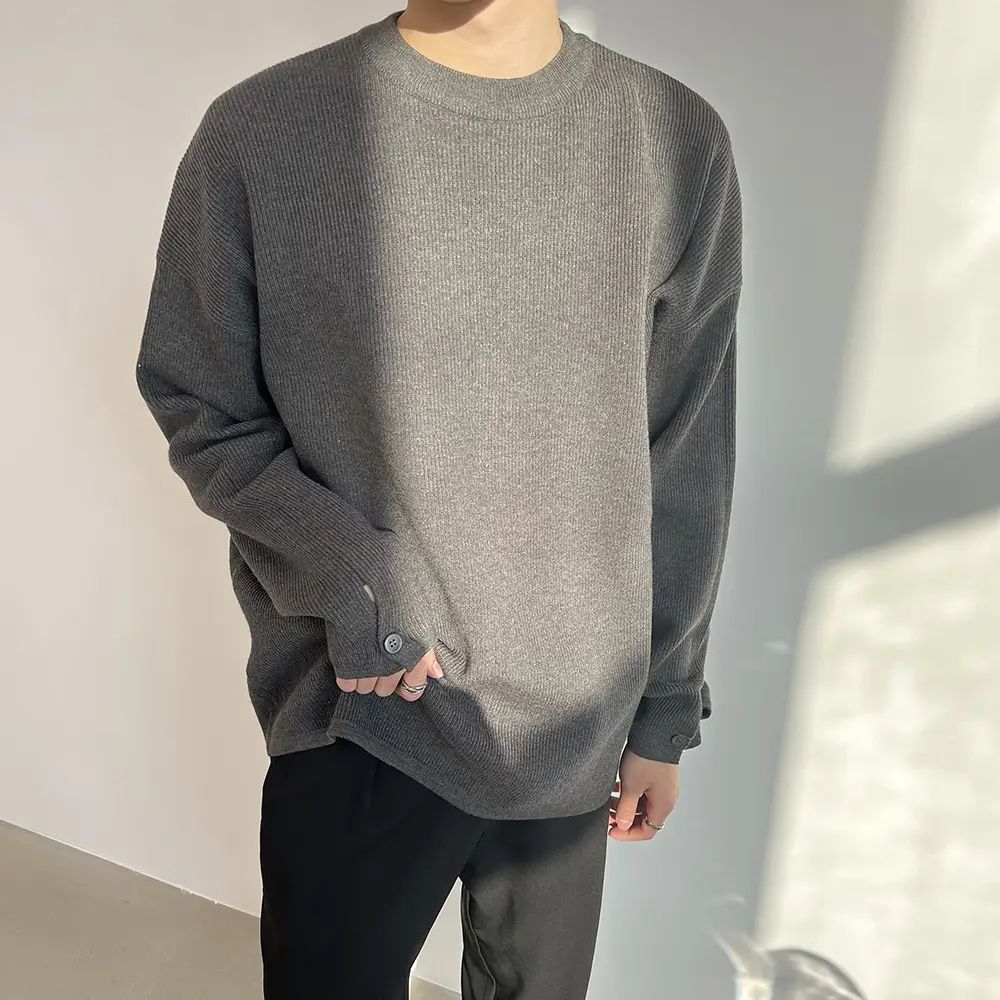 Men's Grey Loose Neck Sweater Winter Pullover — feature 14