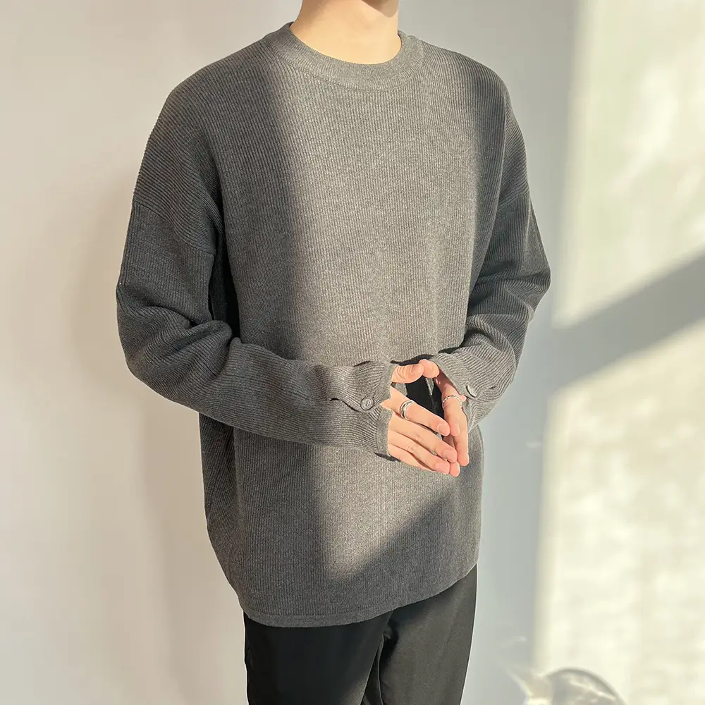 Men's Grey Loose Neck Sweater Winter Pullover — feature 15