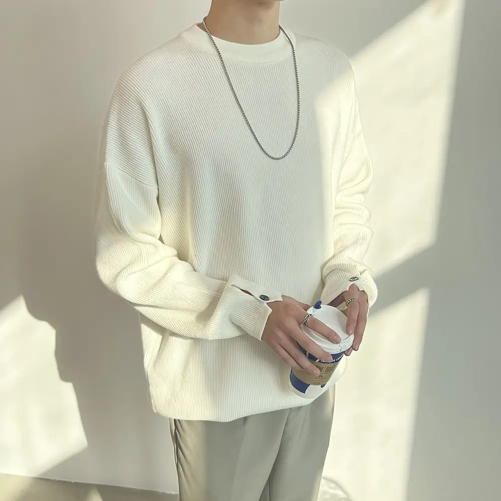 Men's Grey Loose Neck Sweater Winter Pullover — feature 3