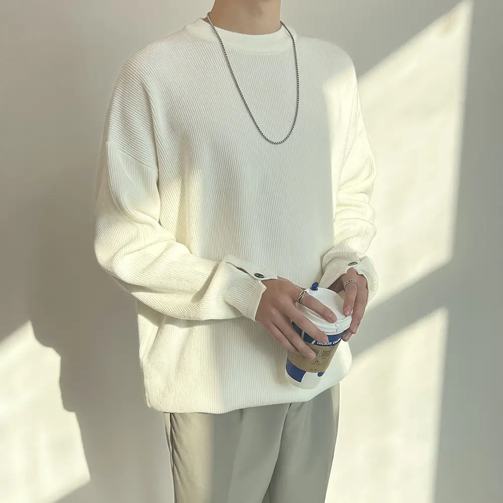 Men's Grey Loose Neck Sweater Winter Pullover — feature 4