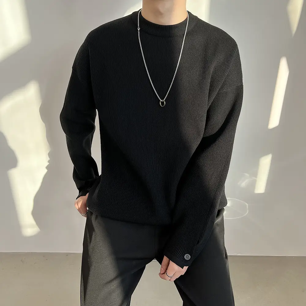Men's Grey Loose Neck Sweater Winter Pullover — feature 9