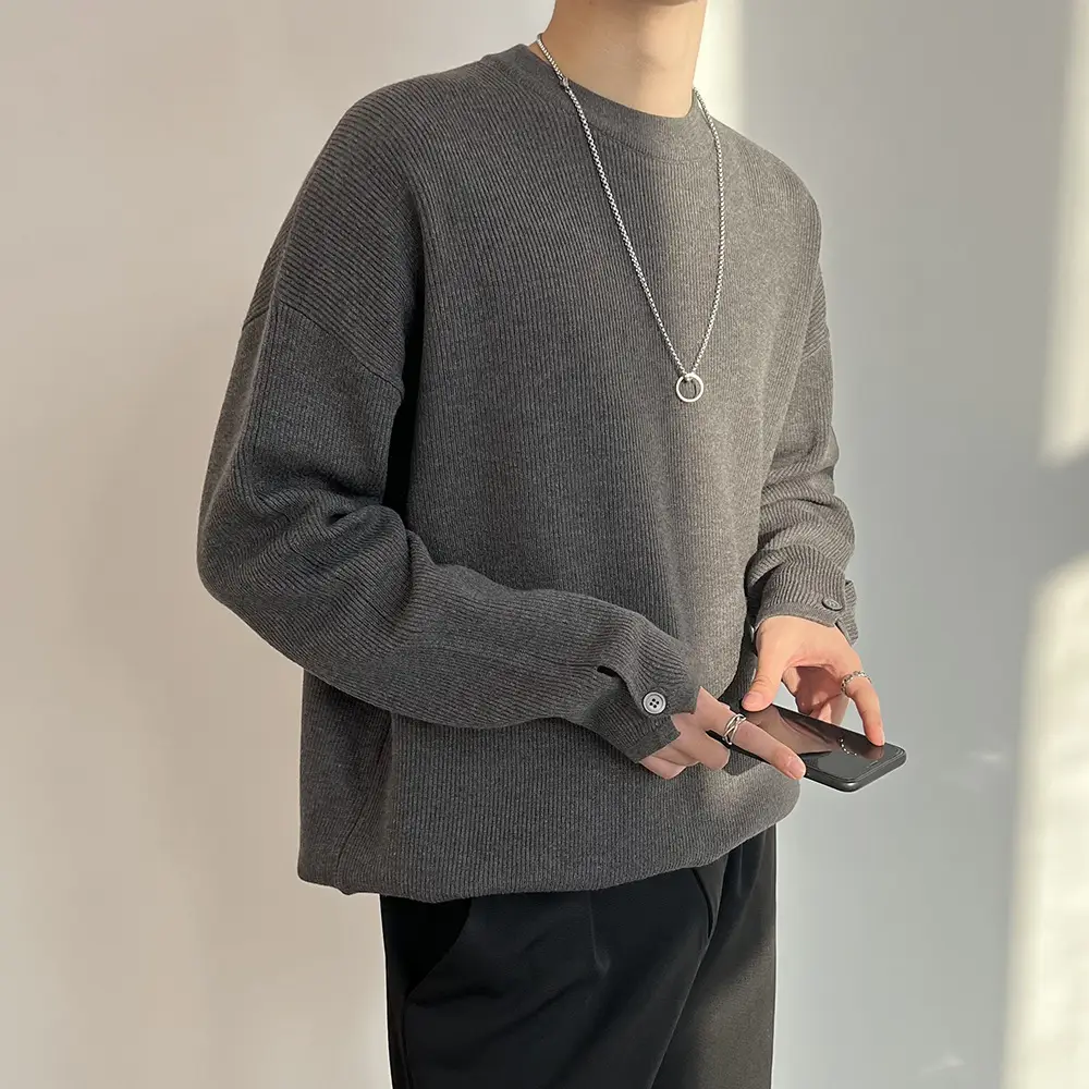 Men's Grey Loose Neck Sweater Winter Pullover - Image 3