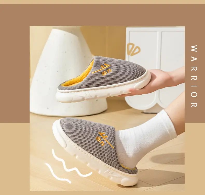Huili Slippers Autumn and Winter Women's Maomao Slippers Thick Bottom Dung Slip-on Couple Indoor Home Men's Winter Cotton Slippers — feature 17