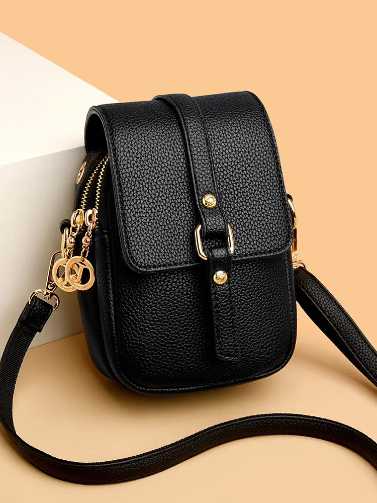 Women's Grey Crossbody Phone Bag with Multi-Flap Pocket - Image 5