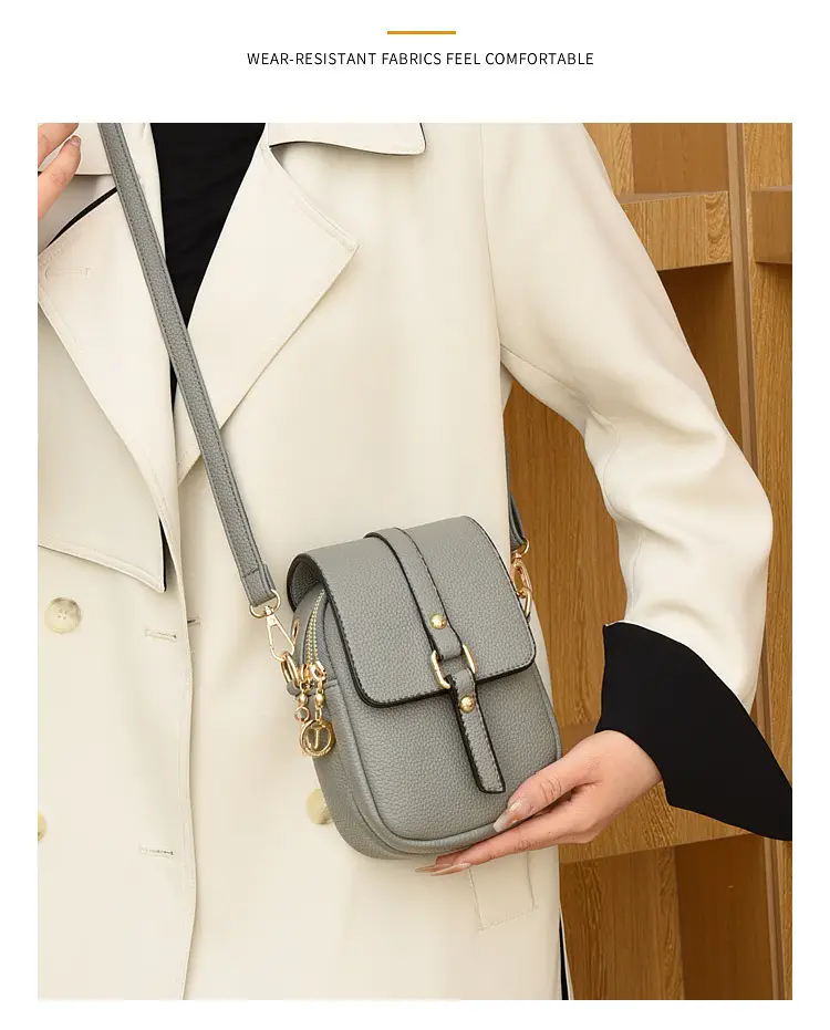Women's Grey Crossbody Phone Bag with Multi-Flap Pocket — feature 12