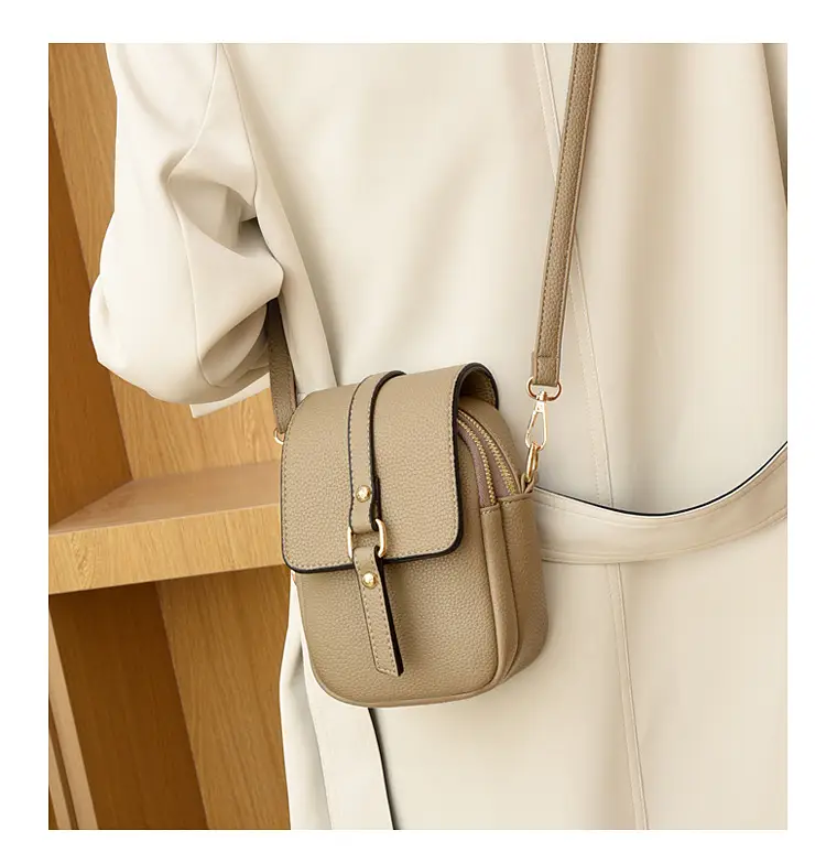 Women's Grey Crossbody Phone Bag with Multi-Flap Pocket — feature 13