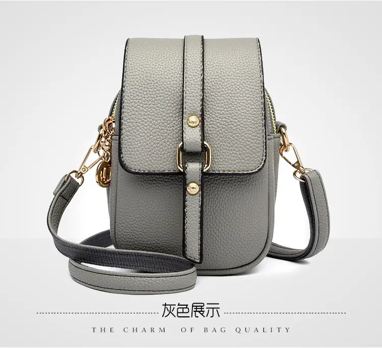 Women's Grey Crossbody Phone Bag with Multi-Flap Pocket — feature 22