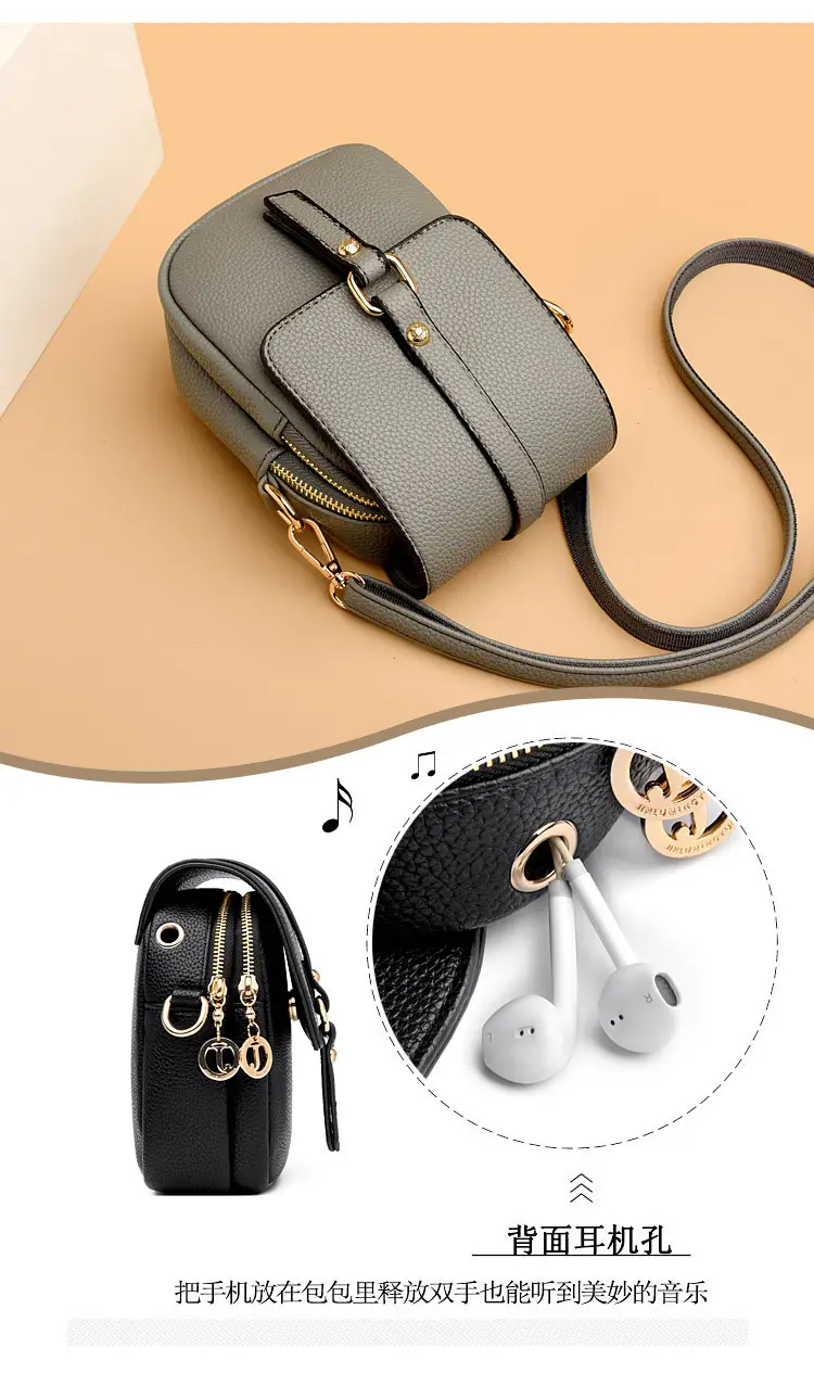 Women's Grey Crossbody Phone Bag with Multi-Flap Pocket — feature 7