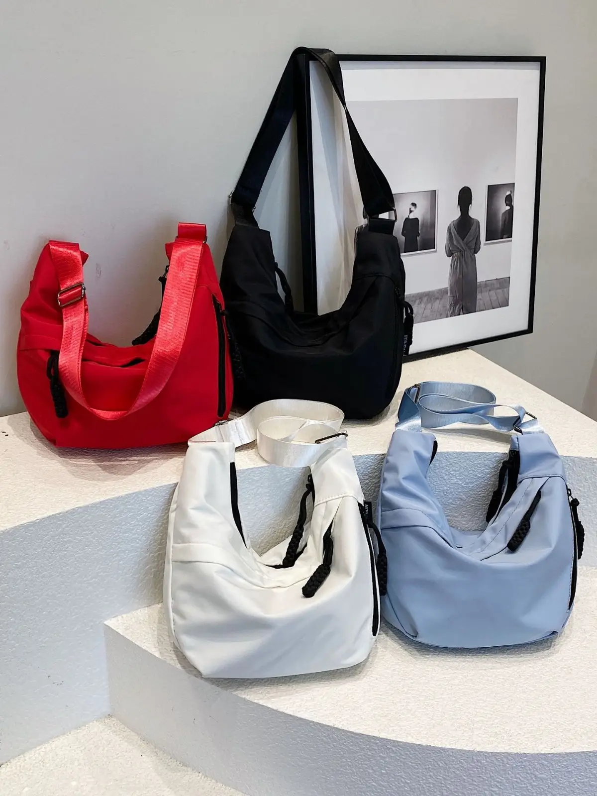Women's White Korean Style Shoulder Bag with Zip Closure