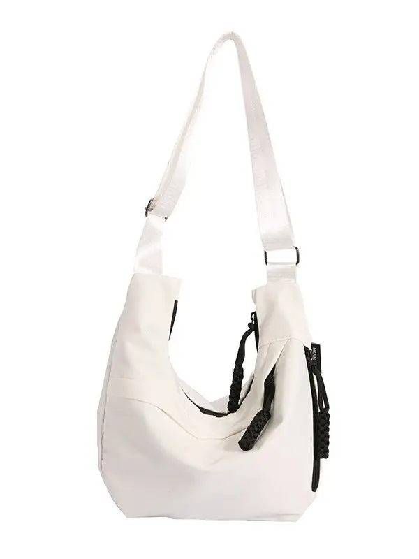 Women's White Korean Style Shoulder Bag with Zip Closure