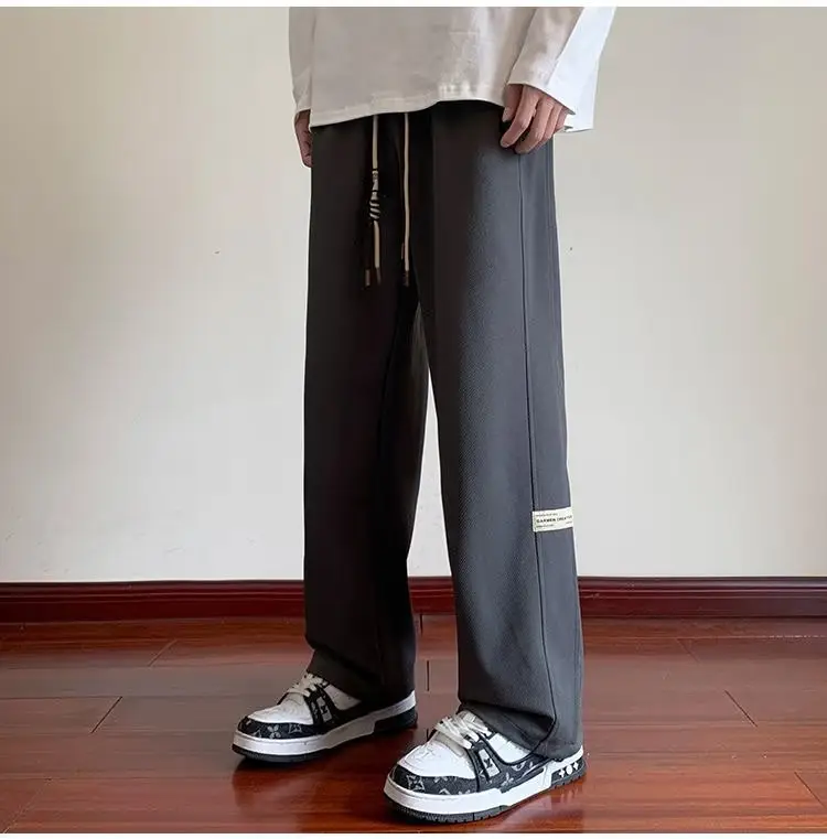 Men Fleece Lined Wide Leg Pants Black Plus Size 2023 — feature 10