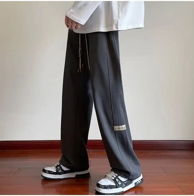 Men Fleece Lined Wide Leg Pants Black Plus Size 2023 — feature 11