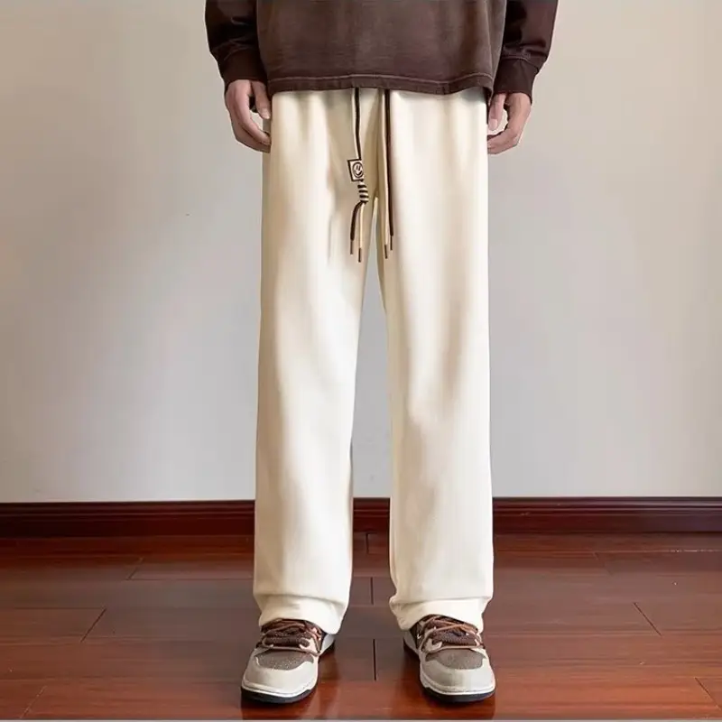 Men Fleece Lined Wide Leg Pants Black Plus Size 2023 — feature 15