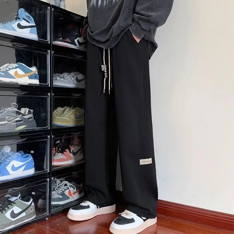 Men Fleece Lined Wide Leg Pants Black Plus Size 2023 — feature 17