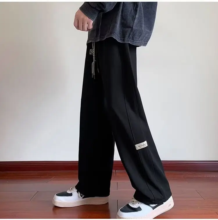 Men Fleece Lined Wide Leg Pants Black Plus Size 2023 — feature 19