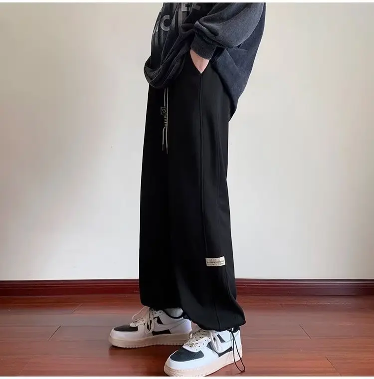 Men Fleece Lined Wide Leg Pants Black Plus Size 2023 — feature 20