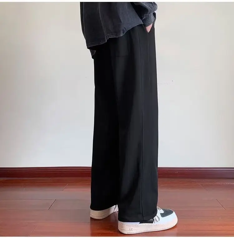 Men Fleece Lined Wide Leg Pants Black Plus Size 2023 — feature 21