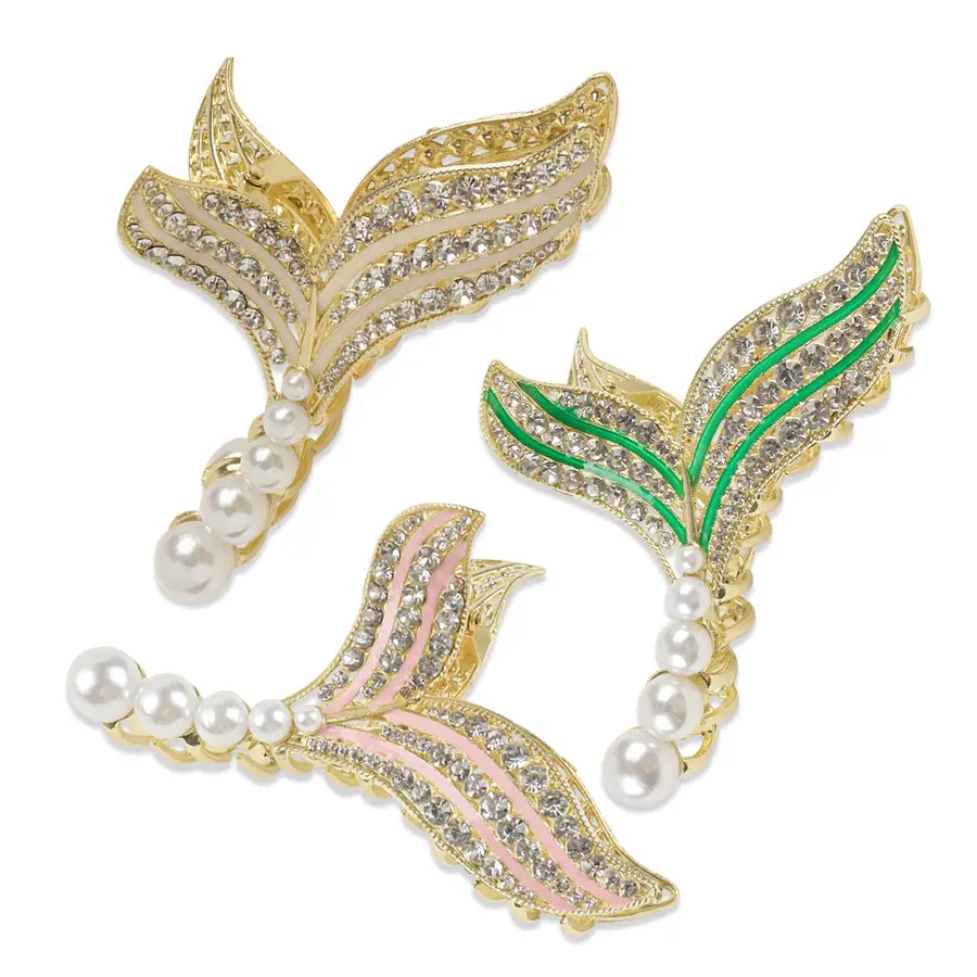 French Pearl Fishtail Hairpin with Full Diamond Clip - Image 8