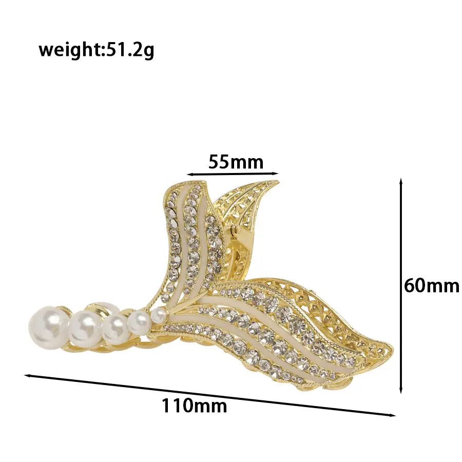 French Pearl Fishtail Hairpin with Full Diamond Clip - Image 2