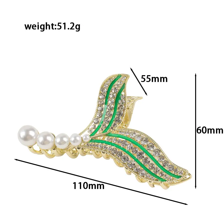 French Pearl Fishtail Hairpin with Full Diamond Clip - Image 3
