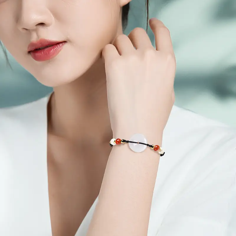Jade Safety Buckle Bracelet Women Red White - Image 4
