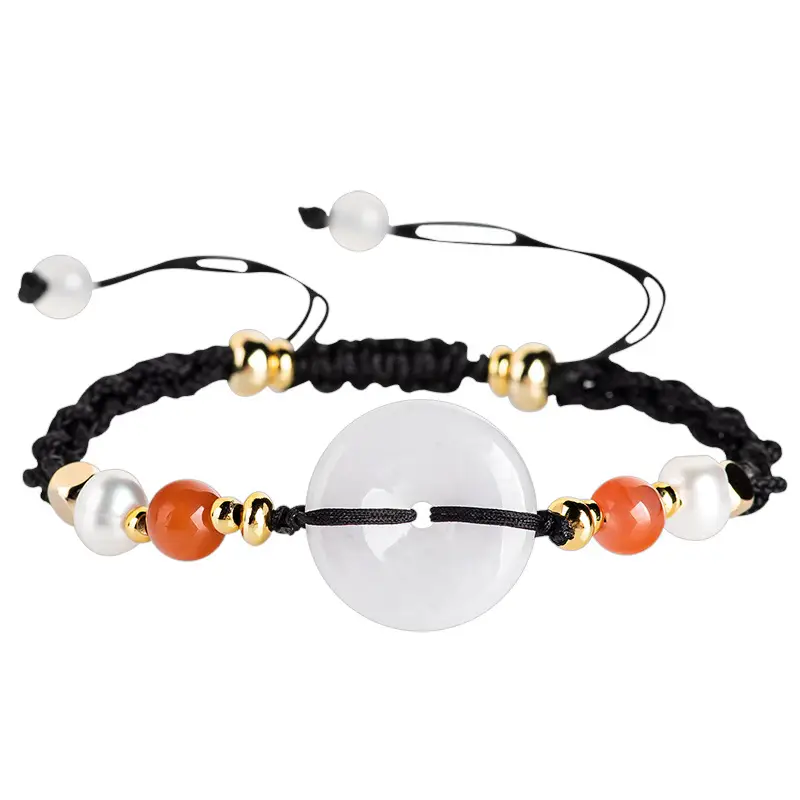 Jade Safety Buckle Bracelet Women Red White - Image 5