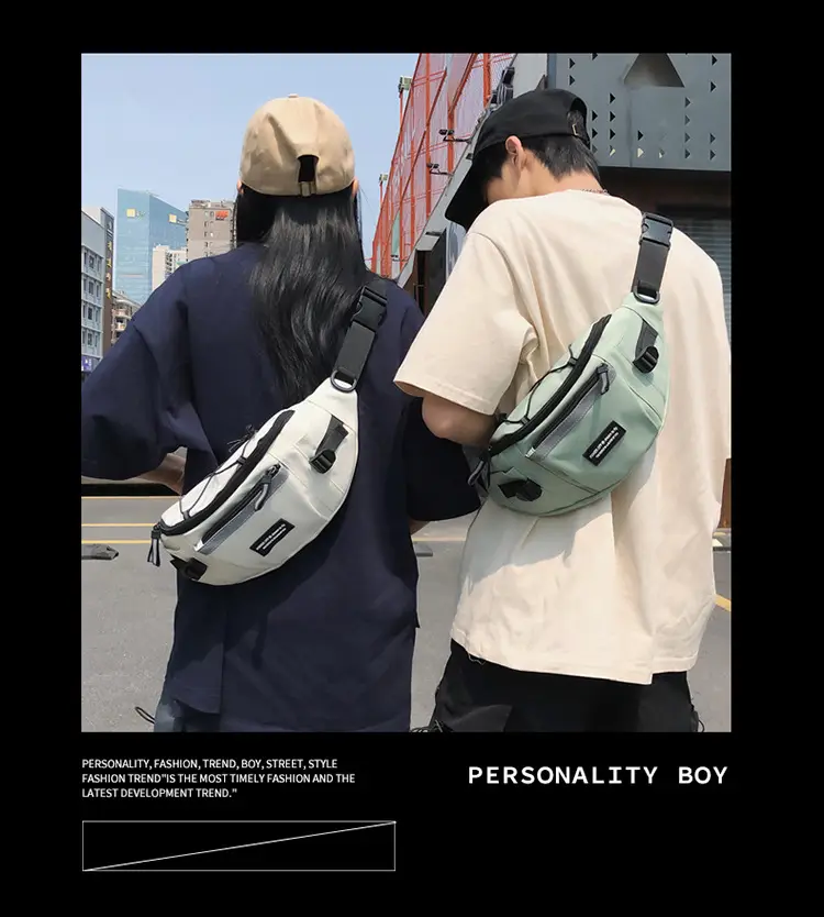 Men's Green Nylon Waist Crossbody Bag with Logo Print — feature 1
