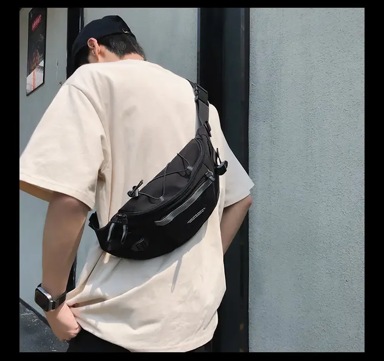 Men's Green Nylon Waist Crossbody Bag with Logo Print — feature 12