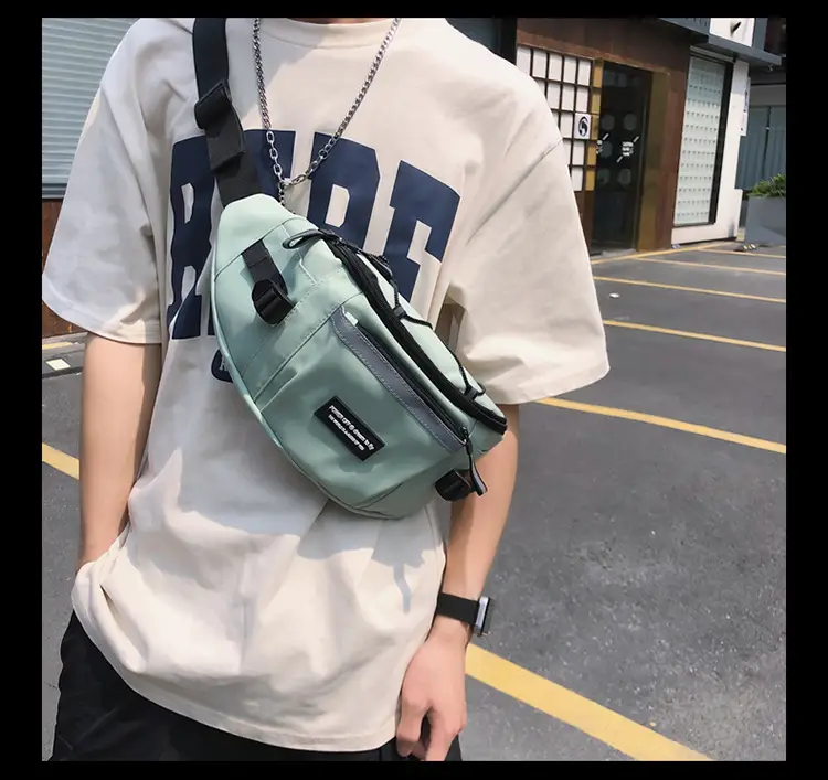 Men's Green Nylon Waist Crossbody Bag with Logo Print — feature 14