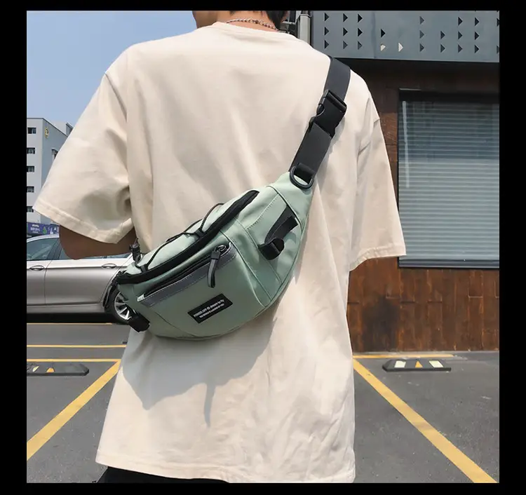 Men's Green Nylon Waist Crossbody Bag with Logo Print — feature 15