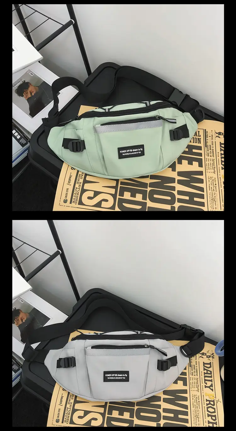 Men's Green Nylon Waist Crossbody Bag with Logo Print — feature 24