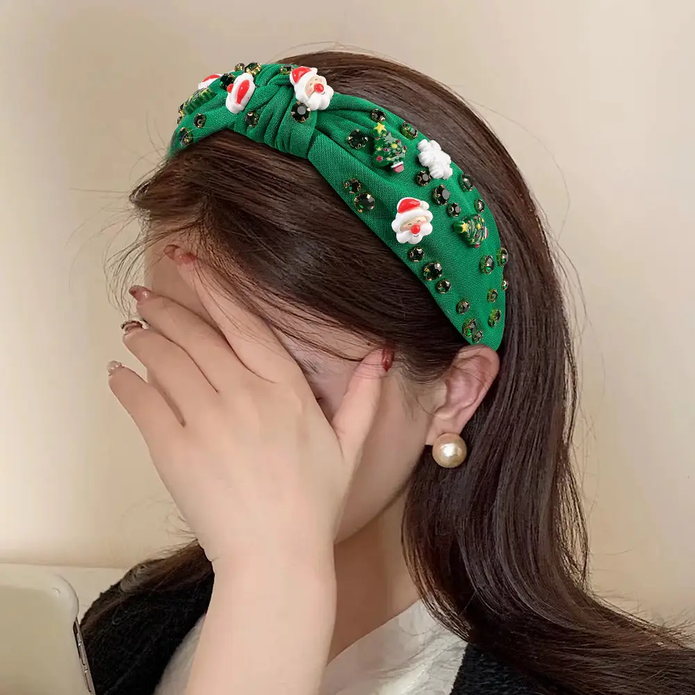 Green Knotted Skull Top Hairpin Headband with Flowers - Image 7