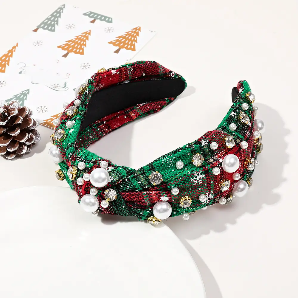 Green Knotted Skull Top Hairpin Headband with Flowers — feature 15
