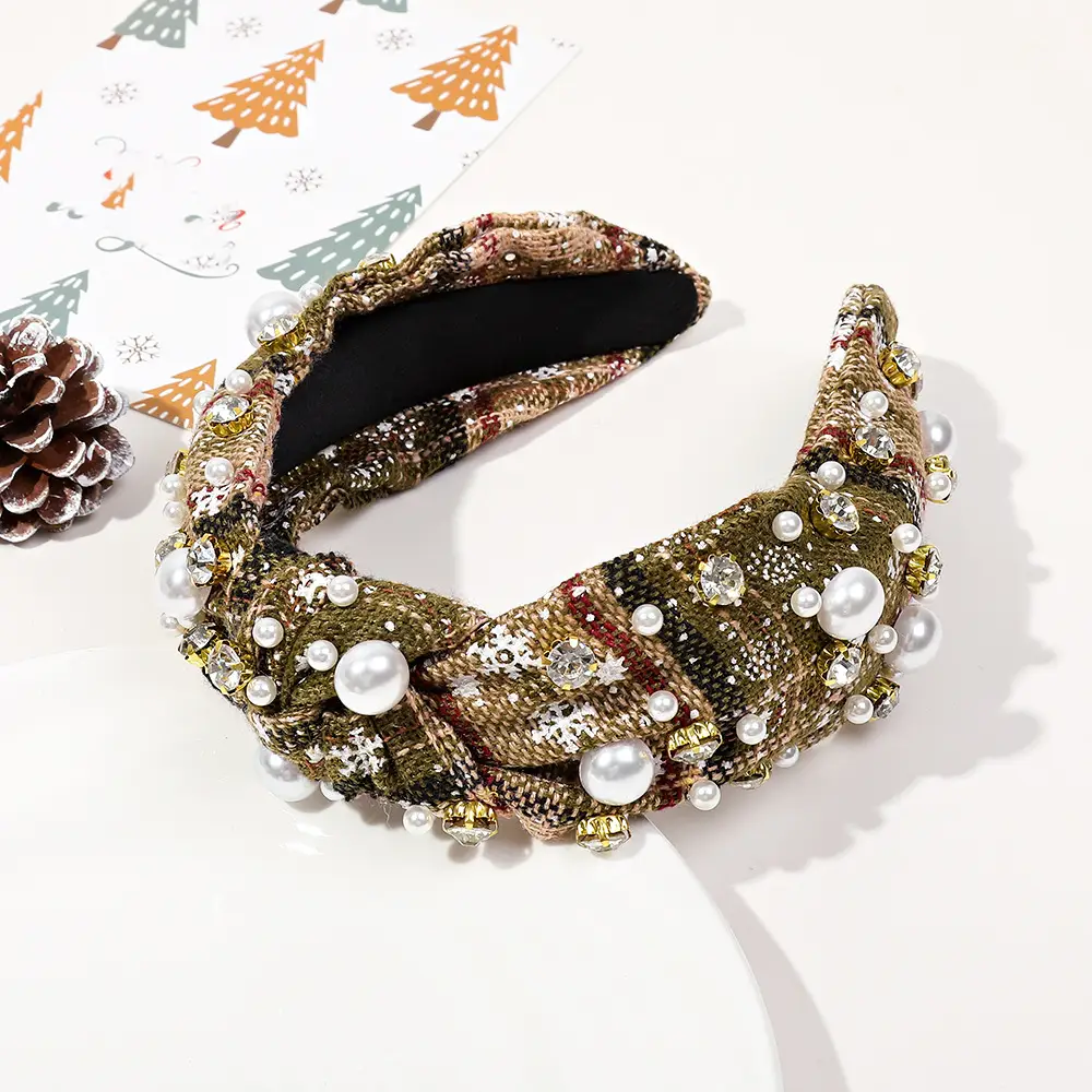 Green Knotted Skull Top Hairpin Headband with Flowers — feature 17