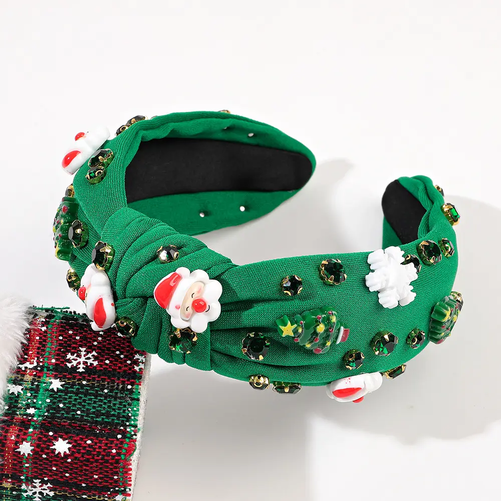 Green Knotted Skull Top Hairpin Headband with Flowers — feature 19