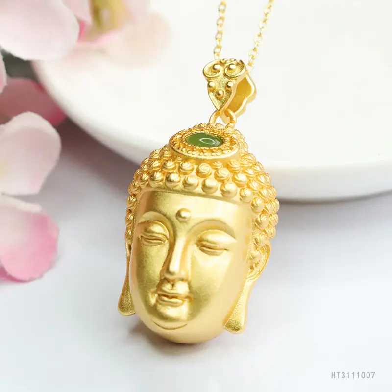 Guan Yu Jade Buddha Necklace Gold Plated - Image 3