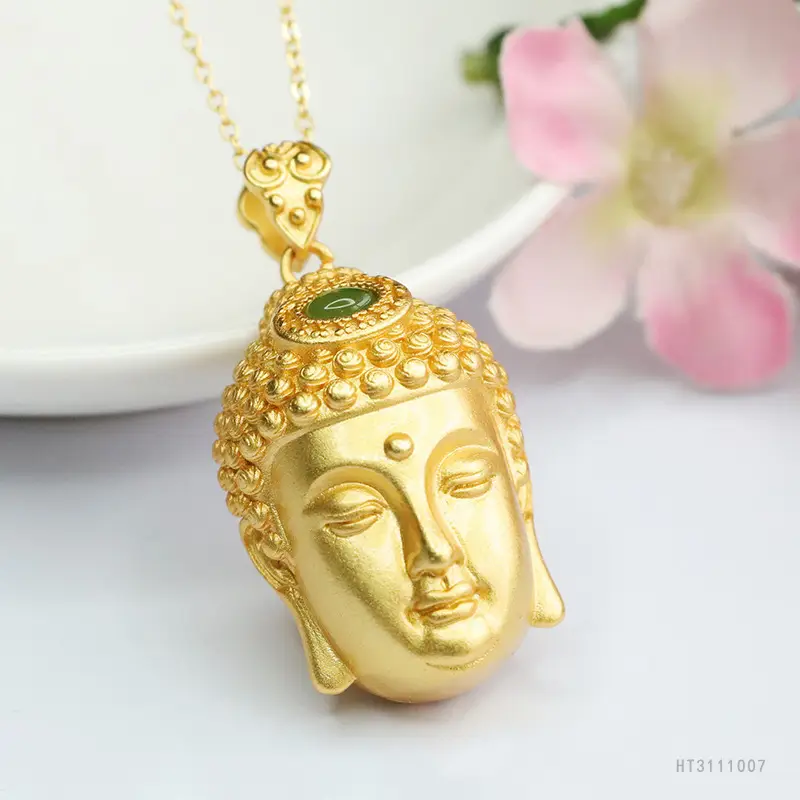 Guan Yu Jade Buddha Necklace Gold Plated - Image 4