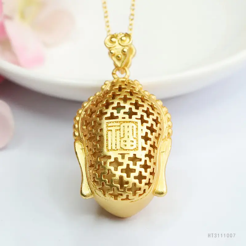 Guan Yu Jade Buddha Necklace Gold Plated - Image 5