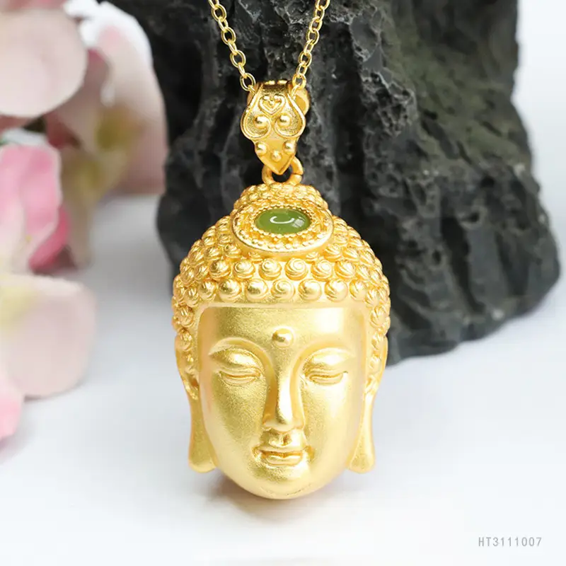 Guan Yu Jade Buddha Necklace Gold Plated — feature 8