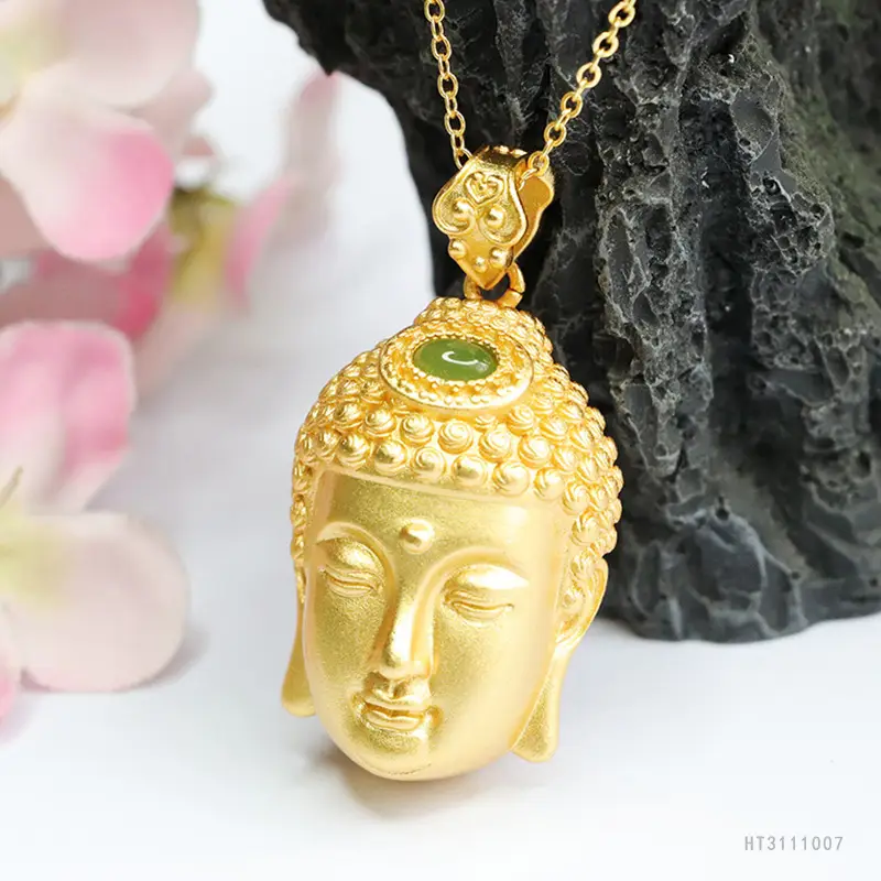 Guan Yu Jade Buddha Necklace Gold Plated — feature 9
