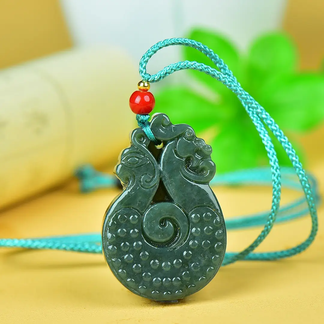Hetian Jade Antique Dragon Necklace with Red Accents - Image 3