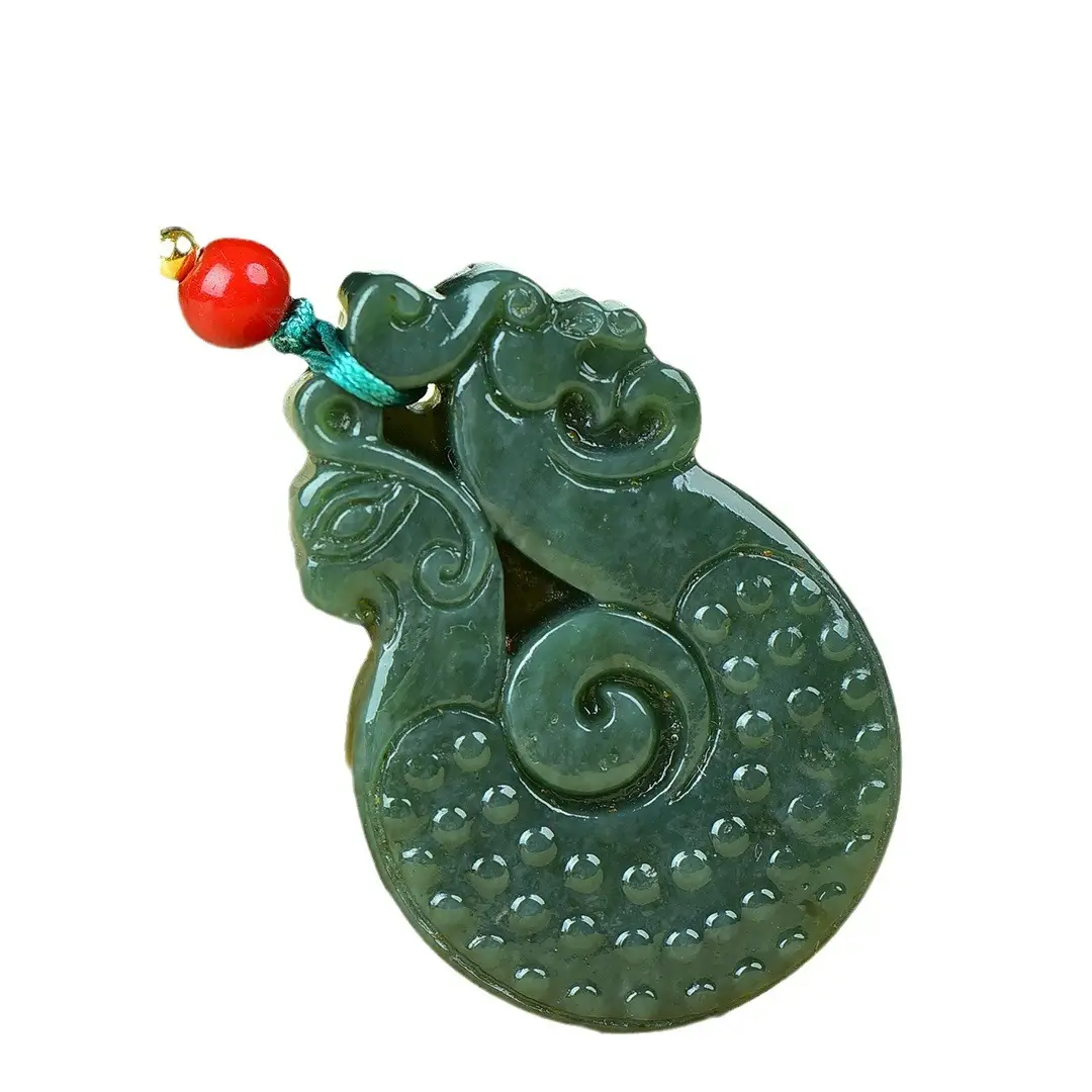 Hetian Jade Antique Dragon Necklace with Red Accents - Image 5