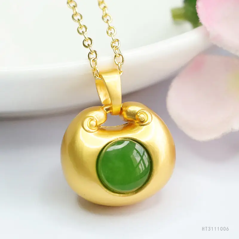 Guan Yu Jade Pendant with Emerald Stone - Image 4