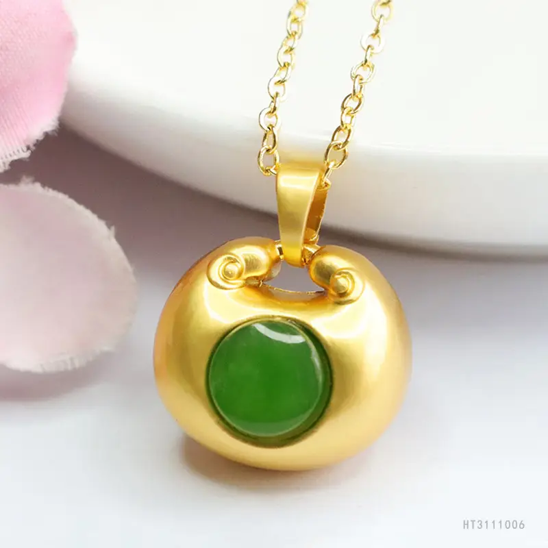 Guan Yu Jade Pendant with Emerald Stone - Image 5
