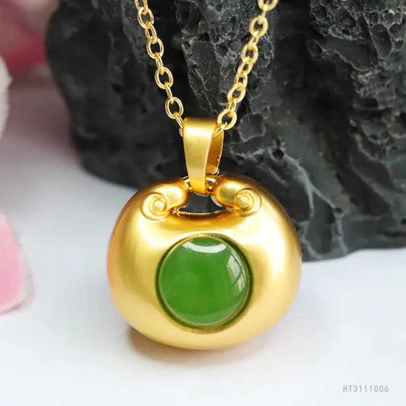 Guan Yu Jade Pendant with Emerald Stone - Image 2