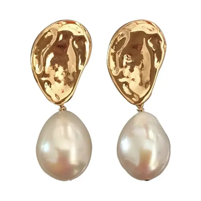 Oil Painting Pearl Earrings Silver Needles French Retro - Image 5